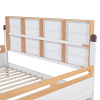 Lit pour enfant avec barrière de sécurité et grille, sans matelas, 140x200 cm, Blanc+Naturel(m-6)