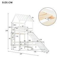Lit cabane avec toit, tour de jeu avec protection contre les chutes, sans matelas, 200x90 cm & 100x90 cm, Blanc(m-3)