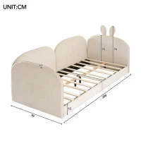 Tête de lit canapé en forme de lapin, lit pour enfant, 3 côtés inclus, sans matelas, 90x200 cm, Beige(m-3)