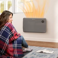 HOMCOM 1200W Electric Convector Heater, Freestanding or Wall Mounted, Space Heater with Adjustable Thermostat, Timer, Grey(m-9)