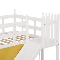 Letto a castello per bambini 6+ anni con scala, scivolo e scaffale, 90×200 cm, Bianco(m-6)