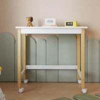 Scrivania con ruote direzionali, 80x43,5 cm, Bianco+naturale(m-1)