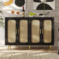 Armadio laterale in rattan, per Cucina, Soggiorno, Nero(m-1)