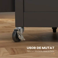 HOMCOM Cărucior de Bucătărie cu Sertar, Raft Reglabil, 4 Roți și Suport Lateral pentru Prosop, 67x48x86,5 cm, Negru(m-5)