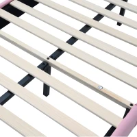 Lit rembourré avec bande LED et nœud rose, sans matelas, 90×200 cm, Blanc+Rose(m-7)