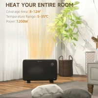 HOMCOM 1.2kW Freestand/On-Wall Electric Convector Heater, with Adjustable Thermostat - Black(m-4)