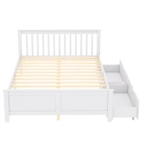Lit en bois avec tiroirs de rangement, sans matelas, 140x200 cm, Blanc(m-2)