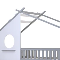 Letto a castello con scala verticale e protezione anticaduta, letto a casetta, senza materasso, 90x200 cm, Bianco+Grigio(m-5)