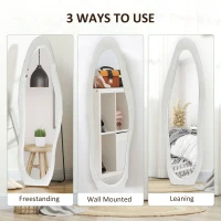 HOMCOM Oglindă cu Ramă Ondulată din Catifea, Oglindă Modernă de Podea sau Fixată pe Perete, 160x50 cm, Bordo(m-6)