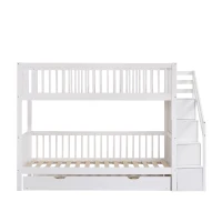 Lit superposé avec lit gigogne et armoire à échelle, sans matelas, 90x190 cm & 90x200 cm, Blanc(m-9)