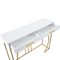 Console avec 2 tiroirs, style luxe léger, plateau en MDF, Blanc(m-10)