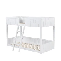 Letto a castello per bambini 6+ anni con scala a tre gradini e barriera di sicurezza, 90x200 cm, Bianco(m-9)