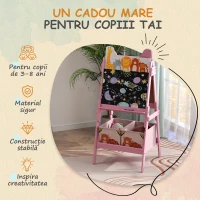 AIYAPLAY Șevalet Artistic pentru Copii 3-8 Ani cu Tablă Albă, Tablă Neagră și 2 Coșuri Depozitare, 53,5x49x113 cm, Roz(m-6)