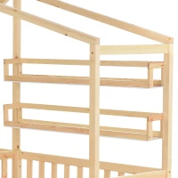 Lit enfant en forme de maison avec tiroirs et étagères, sans matelas, 90x200 cm+140x70 cm, naturelle(m-6)