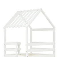 Lit cabane avec toit, tour de jeu avec protection contre les chutes, sans matelas, 200x90 cm & 100x90 cm, Blanc(m-6)