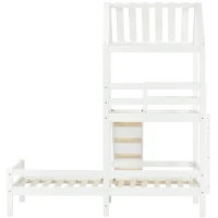 Letto a Casetta con Scivolo, Letto a Castello con Protezione Anticaduta e Sponde, Senza Materasso, in Legno, 200x90cm & 100x90cm, Bianco(m-13)