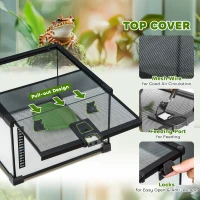 PawHut Glass Reptile Terrarium Insect Breeding Tank Vivarium Habitats with Thermometer for Lizards, Horned Frogs, Snakes, Spiders - Small 30 x 30 x 20cm(m-5)