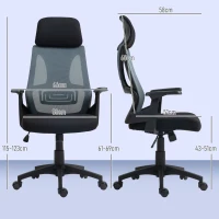 HOMCOM Sedia da Ufficio con Supporto Lombare e Poggiatesta, Seduta Girevole con Altezza Regolabile, Nero(m-3)