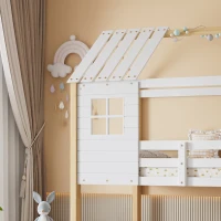 Lit superposé avec escalier d'angle et fenêtre, sans matelas, 200x90 cm, Blanc(m-7)