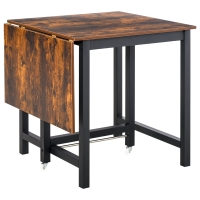 HOMCOM Opklapbare Eettafel, Industriële Tafel, Opklapbaar, van Metaal en Hout, Ruimtebesparend, Bruin