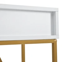 Tavolo Consolle con 2 Cassetti, Maniglie Dorate e Gambe Regolabili, Design Elegante e Moderno, in MDF, 110 x 32 x 85 cm, Bianco(m-7)