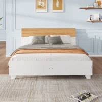 Letto matrimoniale con testiera a contrasto, senza materasso, 160x200 cm, Bianco+naturale(m-4)