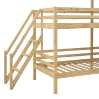 Lit superposé avec main courante et fenêtre, lit maison, lit pour enfants avec protection contre les chutes et barrière, sans matelas, 200x90 cm, naturelle(m-6)