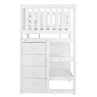 Letto a castello con tre posti letto e quattro cassetti, scala sicura, senza materasso, 90x200 cm & 90x190 cm, Bianco(m-10)