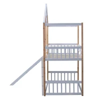 Lit superposé avec fenêtres et toboggan, sans matelas, 90x200 cm, Blanc(m-9)