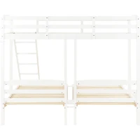 Lit superposé triple avec échelle latérale pour enfants et adolescents, sans matelas, 90x200 cm, Blanc(m-12)