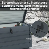 Outsunny Ladă de Grădină de 295L cu Încuietoare, 2 Mânere și 4 Rotile, Mobilier Depozitare din Oțel, 100x62x65 cm, Gri(m-7)