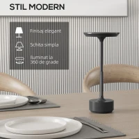 HOMCOM Lampa de Masa fara Cablu cu Baterie Reincarcabila Culori Lampa Tactila LED pentru Dormitor Camera de Zi Negru lampa de masa veioza decor stil vintage decor casa iluminat casa lampa din rattan otel lemn metal(m-7)