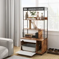 PawHut Kattenbak met 3-Niveau's Opbergrek en Krabpaal, Gesloten Kattenbak, 80 x 48 x 152 cm, Bruin(m-2)