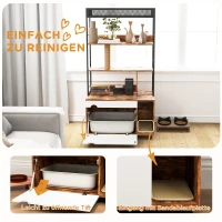 PawHut Kattenbak met 3-Niveau's Opbergrek en Krabpaal, Gesloten Kattenbak, 80 x 48 x 152 cm, Bruin(m-5)