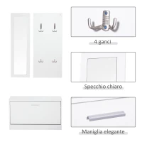 HOMCOM Mobile per Ingresso in Legno Set 3 Pezzi con Scarpiera, Appendiabiti e Specchio, 80x27x46.5cm - Bianco(m-7)