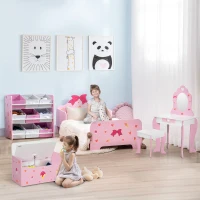 ZONEKIZ Set de Masa de Machiaj cu Scaun si Oglinda si Sertar, din Lemn MDF, pentru Copii de 3-6 Ani, Alb si Roz(m-7)
