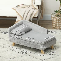 PawHut Sofa dla Psa z Miękkim Pluszem, 2 Poduszki, dla Psów Do 15 kg, 70 x 42,5 x 38,5 cm, Jasnoszary(m-3)