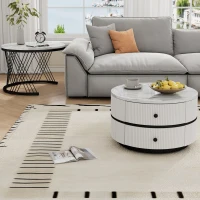 2 Piece High Gloss Nesting Table coffee with Marble-Effect Top, Modern Coffee Table with Storage Drawers, for Living Room, White+Black(m-9)