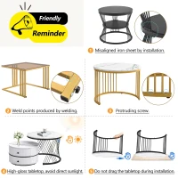2 Piece Nesting Coffee Table with Marble Pattern and Modern Gold Design, Square Coffee Table with Drawer and Metal Frame, Gold+White(m-7)