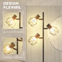 HOMCOM Lampă de Podea cu 3 Lumini Reglabile și Întrerupător cu Buton, Lampă Modernă din Metal, 41x28x169 cm, Negru(m-5)