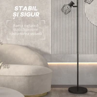 HOMCOM Lampă de Podea cu 3 Lumini Reglabile și Întrerupător cu Buton, Lampă Modernă din Metal, 41x28x169 cm, Negru(m-7)