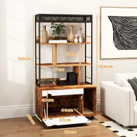 PawHut Kattenbak met 3-Niveau's Opbergrek en Krabpaal, Gesloten Kattenbak, 80 x 48 x 152 cm, Bruin(m-3)