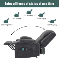 Electric Upholstered Power Lift Massage Chair with Heat, Cup Holders, Remote Control Office Recliner Armchair, 95L x 73W x 102H cm, Grey(m-6)