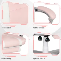 HOMCOM Faux Leather Reclining Gaming Chair, with Footrest - Pink/White(m-7)
