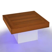 Modern Style Coffee Table with LED Lights, Rustic Industrial Design, Square Coffee Table for Living Room, 70L x 70W x 40H cm, Brown+White(m-13)