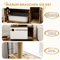 PawHut Kattenbak met 3-Niveau's Opbergrek en Krabpaal, Gesloten Kattenbak, 80 x 48 x 152 cm, Bruin(m-7)