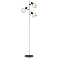HOMCOM Lampă de Podea cu 3 Lumini Reglabile și Întrerupător cu Buton, Lampă Modernă din Metal, 41x28x169 cm, Negru(m-11)