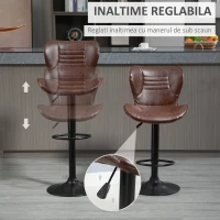 HOMCOM Set 2 Scaune de Bar cu Înălțime Reglabilă, Șezut Rotativ și Suport pentru Picioare, 46,5x54x88-108 cm, Maro(m-4)