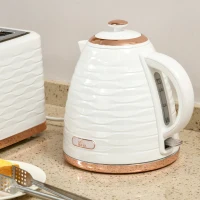 HOMCOM Electric Kettle, 1.7L, Fast Boil, 3kW Water Kettle with Removable Washable Anti-scale Filter, Auto Shut-off, 360° Swivel, BPA Free, Cream White Water Ripple Texture(m-10)