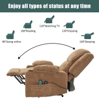 Remote Control Power Lift Massage Chair with Heat, Cup Holders, Upholstered Lounger Chair for Living Room, 95L x 73W x 102H cm, Light Brown(m-6)